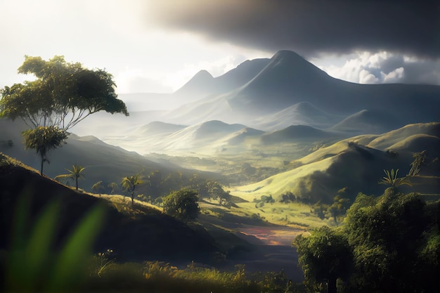 Paisagem do Congo com colinas e plantação Generative AI Art Beautiful view