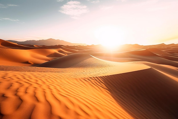 Paisagem do deserto com areia sendo moldada em dunas afiadas pelo vento