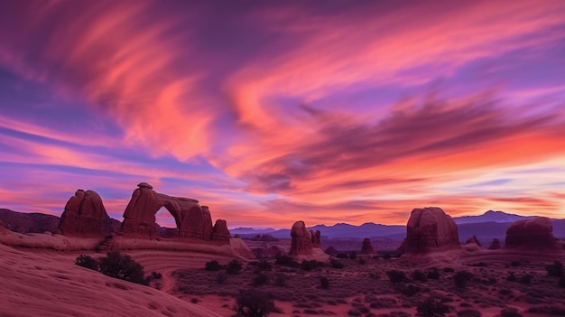 Paisagem do deserto com céu rosa