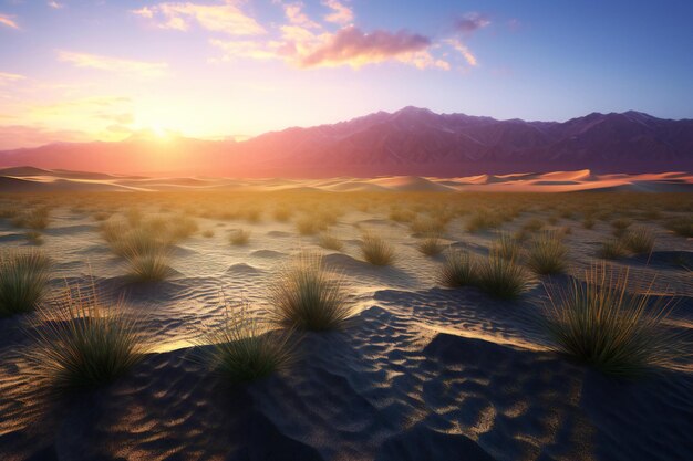 Paisagem do deserto com dunas de areia ao pôr do sol