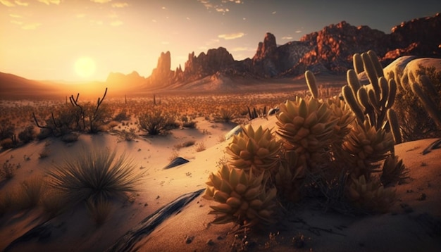 Paisagem do deserto com pôr do sol