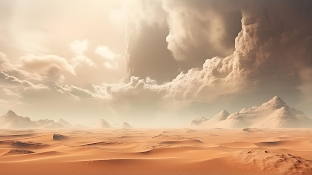 Paisagem do deserto de fantasia com tempestade de areia e nuvens de areia