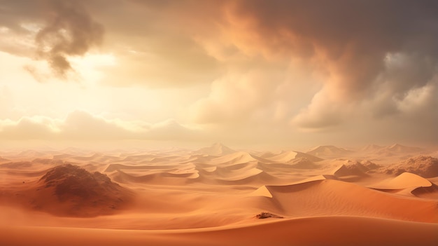 Paisagem do deserto de fantasia com tempestade de areia e nuvens de areia