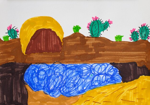 Paisagem do deserto em estilo doodle