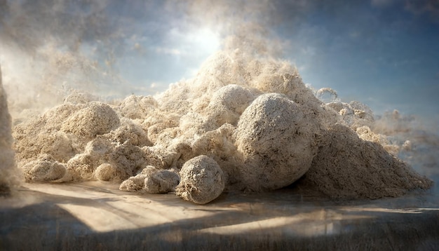 Paisagem do deserto, tempestade de areia, morro de areia, céu nublado dramático, mundo irreal. ilustração 3D