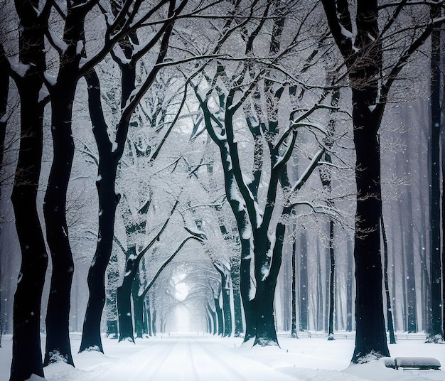 Paisagem do inverno com árvores cobertas de neve