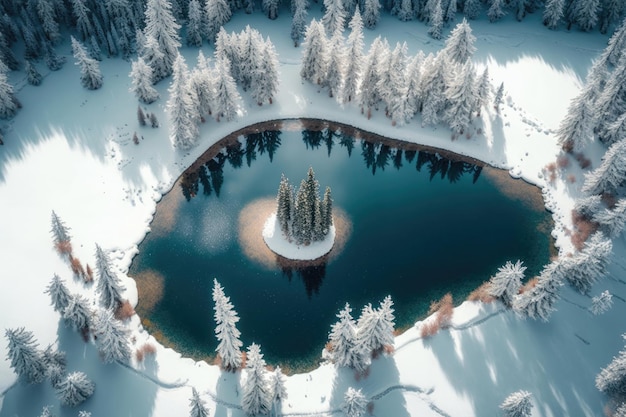 Paisagem do inverno com floresta de pinheiros Ilustração AI Generative