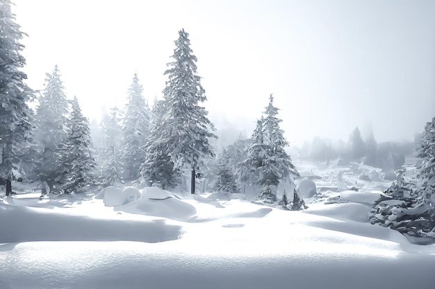 Paisagem do inverno com luzes de natal nas árvores