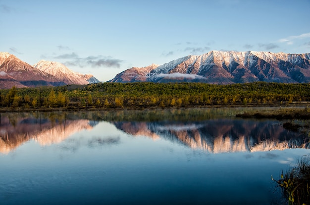 Paisagem do lago e montanhas