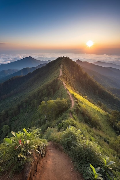 Foto paisagem do nascer do sol na montanha em doi pha phueng nanthailand