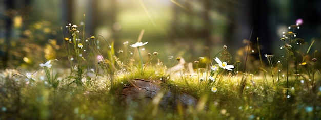 Paisagem do país das maravilhas do céu e prado de árvores montanhas cenário de grama