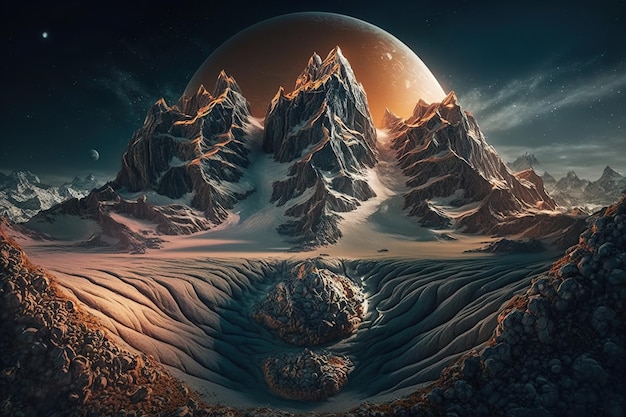 paisagem do planeta alienígena com montanhas