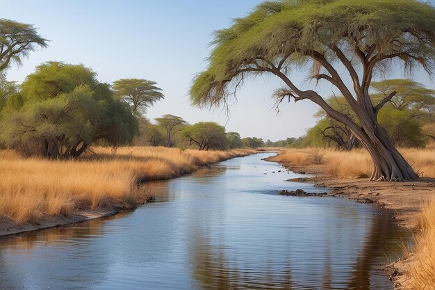 Foto paisagem do rio chobe vista da faixa de caprivi na namíbia fronteira com botsuana áfrica parque nacional chobe