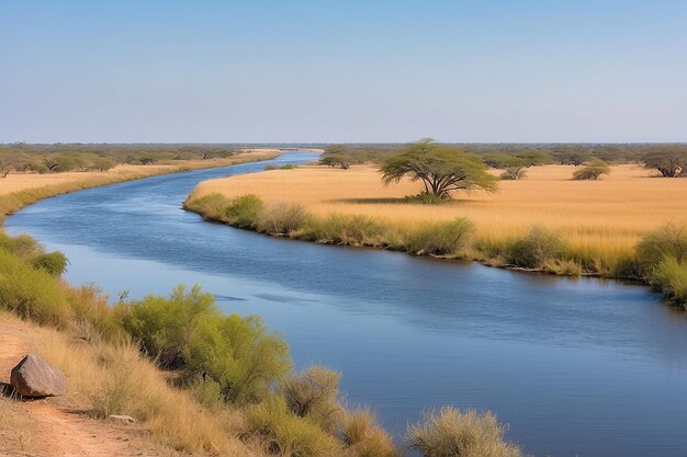 Foto paisagem do rio chobe vista da faixa de caprivi na namíbia fronteira com botsuana áfrica parque nacional chobe