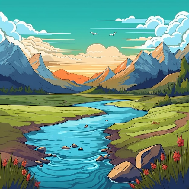 paisagem do rio e montanhas