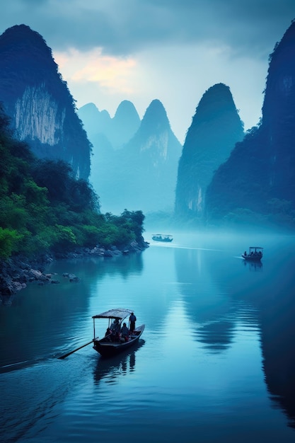 Paisagem do rio Guilin Li e das montanhas cársticas China Generative ai