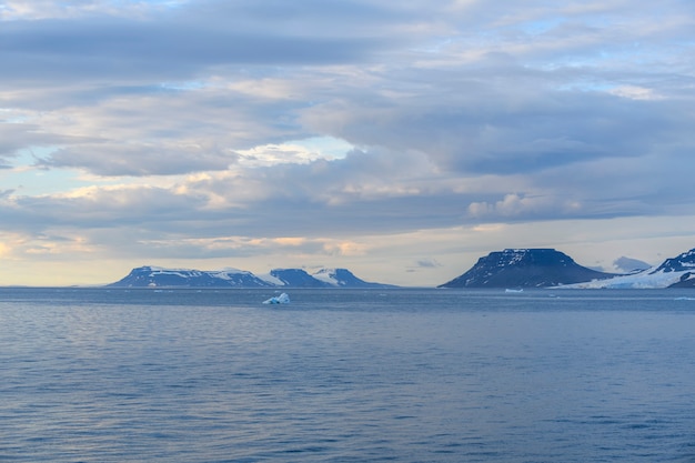 Paisagem do Ártico no verão. Arquipélago de Franz Jozef Land. Cabo de flora, ilha de Gukera. Rubini Rock.