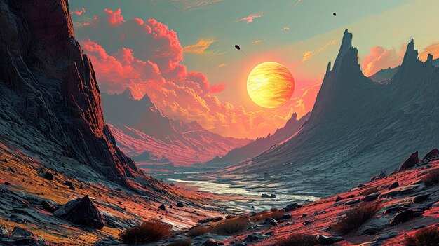 Paisagem Exoplaneta Sol Planetas Céu Banner de fundo HD