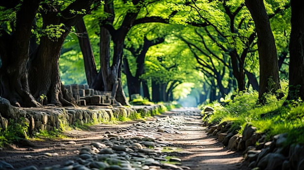 Paisagem floresta banho na floresta prática japonesa de relaxamento como shinrinyoku AI gerado