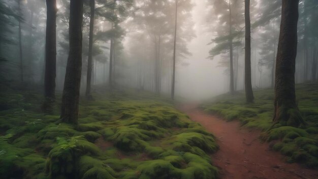 Foto paisagem florestal com névoa densa