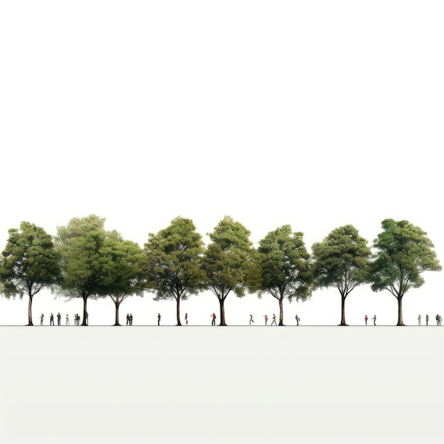 Paisagem florestal serena Uma elevação incrivelmente realista de árvores contra um fundo branco