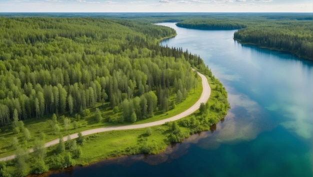 Foto paisagem florestal tranquila com árvores verdes refletindo-se no lago sereno