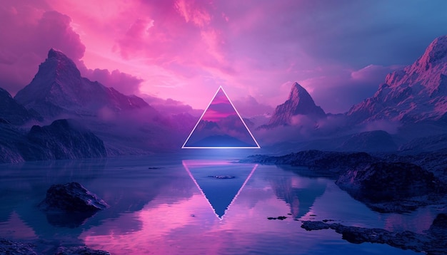 Foto paisagem futurista com portal triangular