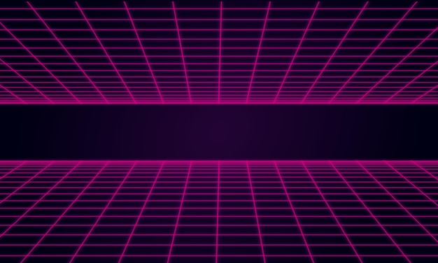 Paisagem futurista de fundo retrô estilo dos anos 80, ficção científica dos anos 80 ou estilo de jogo, fundo neon retrô