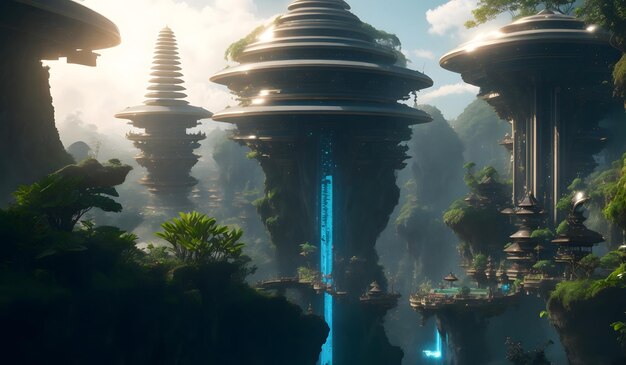 Paisagem futurista moderna de uma aldeia de Bali IA geradora