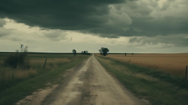 Paisagem generativa AI estrada solitária montanhas campo