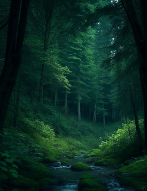 Paisagem idílica da floresta à luz do dia