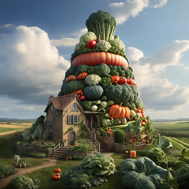 Paisagem imaginativa com vegetais gigantes