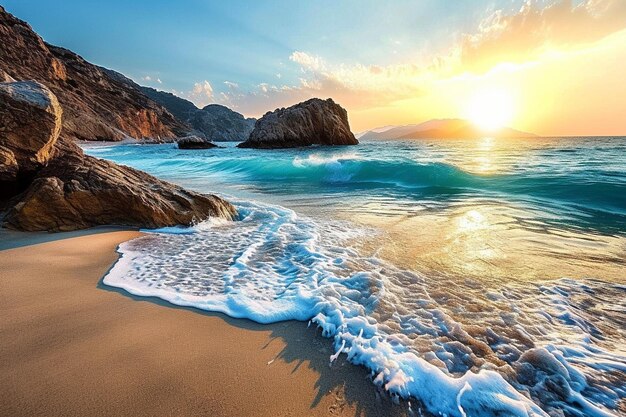 Foto paisagem incrível de praia de areia com palmeiras