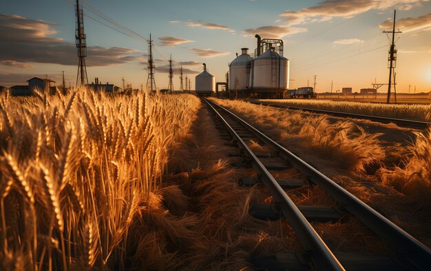 Paisagem industrial de fazenda com silos