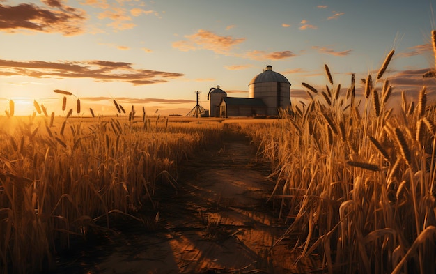 Paisagem industrial de fazenda com silos