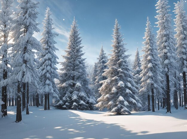 Foto paisagem linda com abetos cobertos de neve e nevascasfeliz natal e feliz ano novo gr