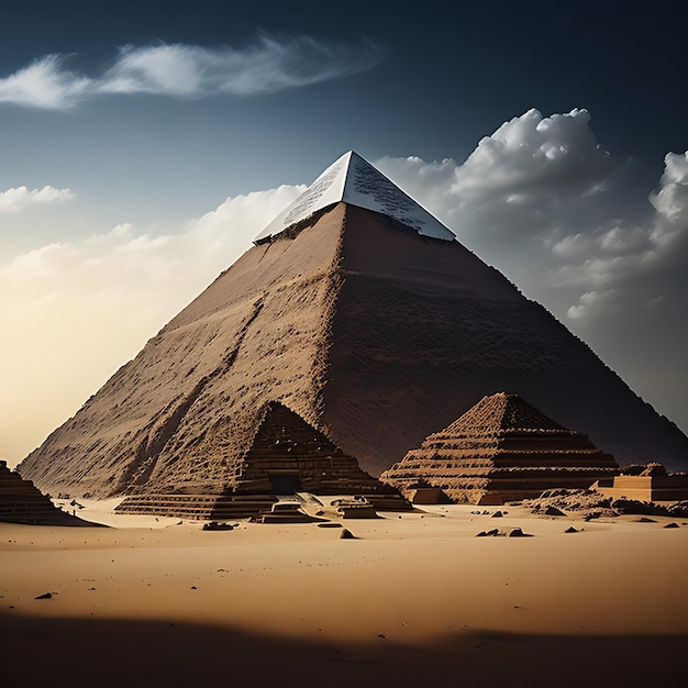 Foto paisagem majestosa da pirâmide ruínas antigas escultura da esfinge