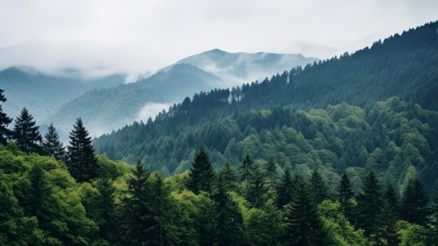 Foto paisagem majestosa de bosques nebulosos com contrafortes chuvosos
