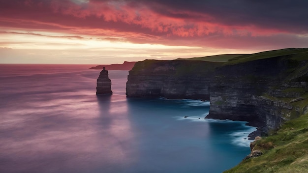 Paisagem marinha com penhascos durante o pôr-do-sol papel de parede perfeito