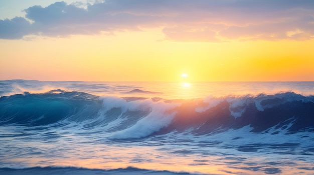 Foto paisagem marinha com pequenas ondas durante o pôr-do-sol