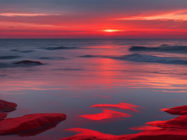 Foto paisagem marítima cênica com reflexo da luz do dia na superfície do mar quando o sol se põe sobre o mar