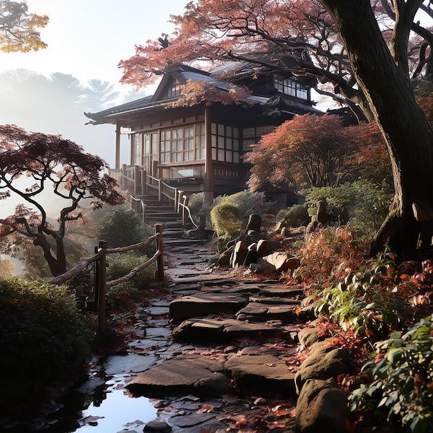 Foto paisagem matinal de outono de um jardim secreto em nammyeon injegun gangwondo, coreia