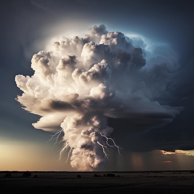 paisagem minimalista captura a beleza dramática de uma nuvem cumulonimbus preta engolindo o horizonte