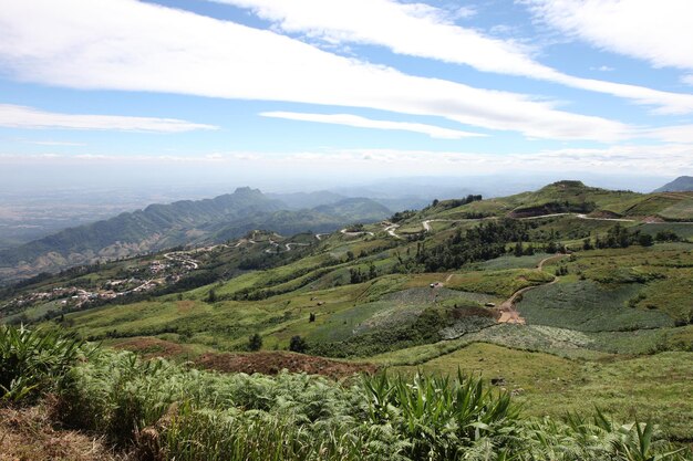 paisagem montanhosa com estrada sinuosa