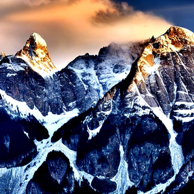 paisagem montanhosa com pico coberto de neve no inverno