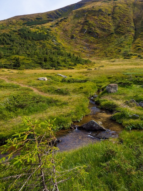 Paisagem montanhosa com um pequeno rio