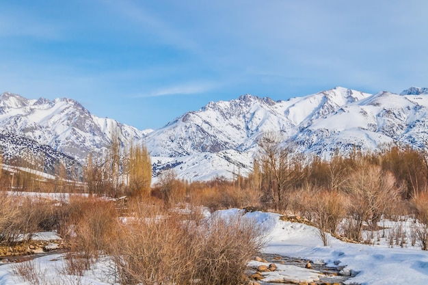 Paisagem montanhosa de inverno no Cazaquistão