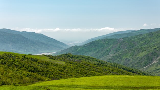 Paisagem montanhosa, montanhas verdes de primavera, terras altas