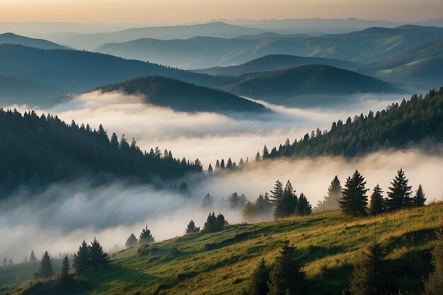 Foto paisagem montanhosa nebulosa montanhas dos cárpatos ucrânia