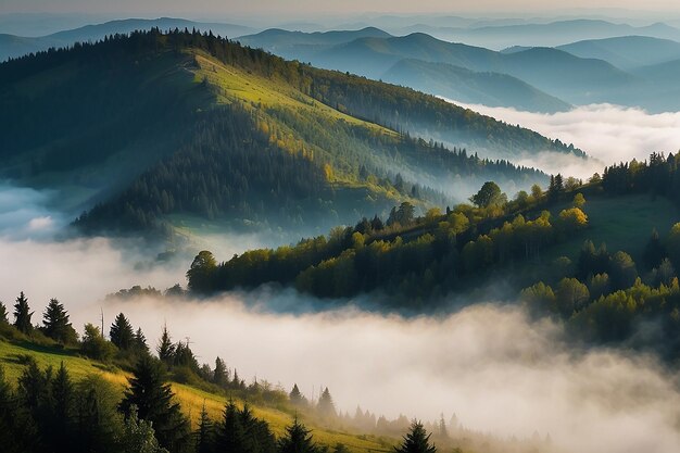 Foto paisagem montanhosa nebulosa montanhas dos cárpatos ucrânia